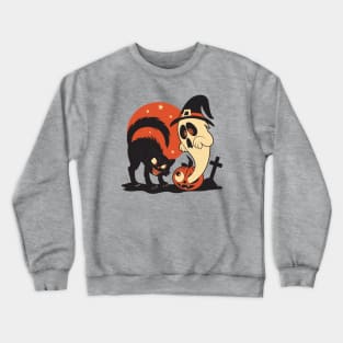 Vintage Halloween Cat and Ghost Scene Crewneck Sweatshirt